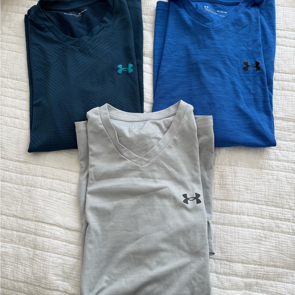 Under Armour Men's V-Neck T-Shirt Trio - Teal, Blue, Gray